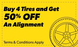 Buy 4 Tires, 50% off Alignment Coupon