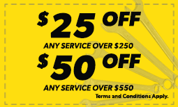 Save on Service - $25 off $250 or $50 off $500 Coupon